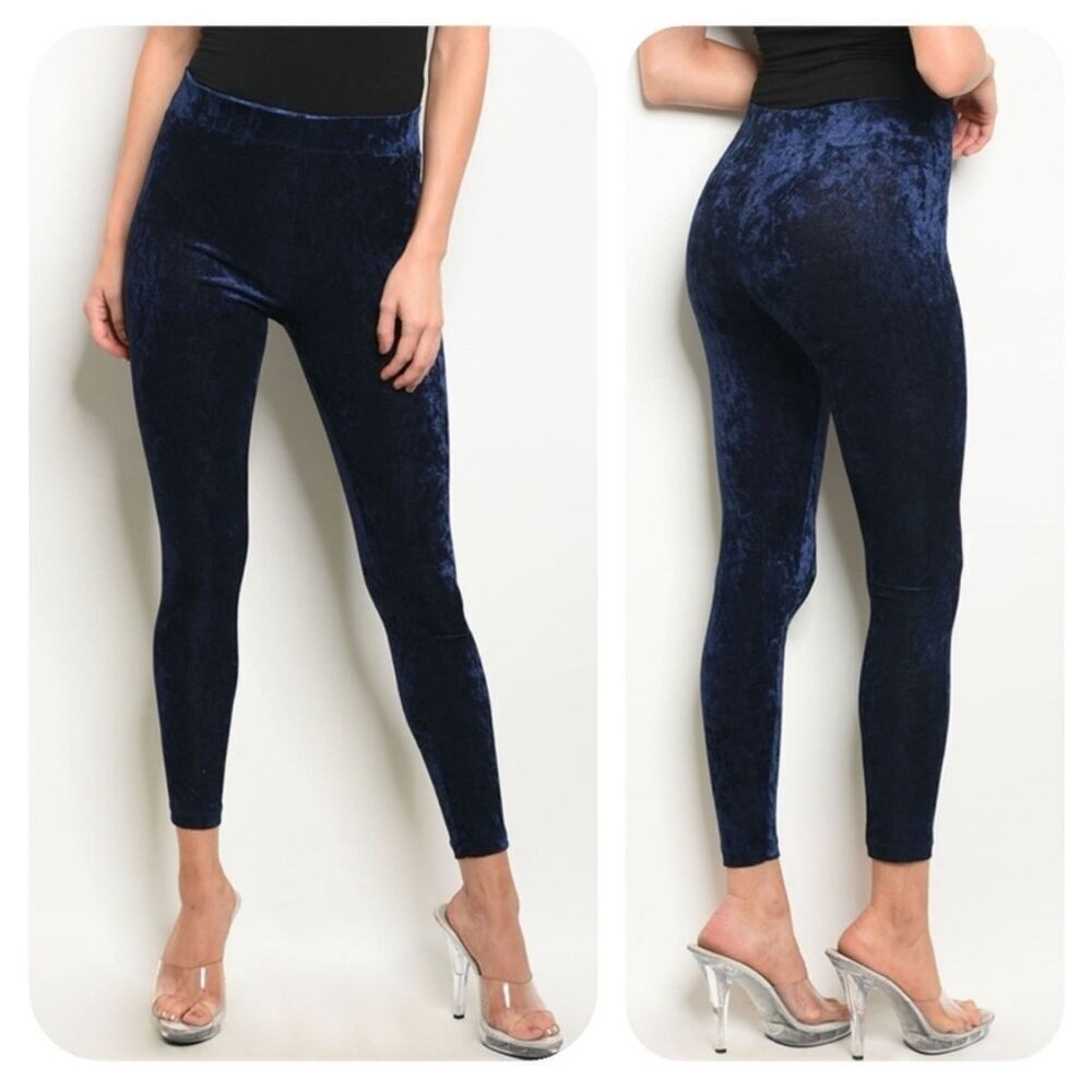 Joe Fresh Dark Blue Crushed Velvet‎ High Waist Leggings